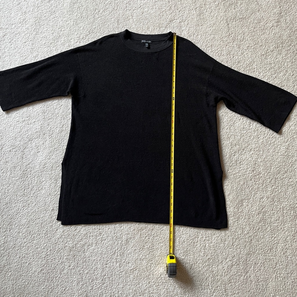 Eileen Fisher Organic Linen Sweater Long Oversize stretch pullover black S/M - Picture 8 of 9